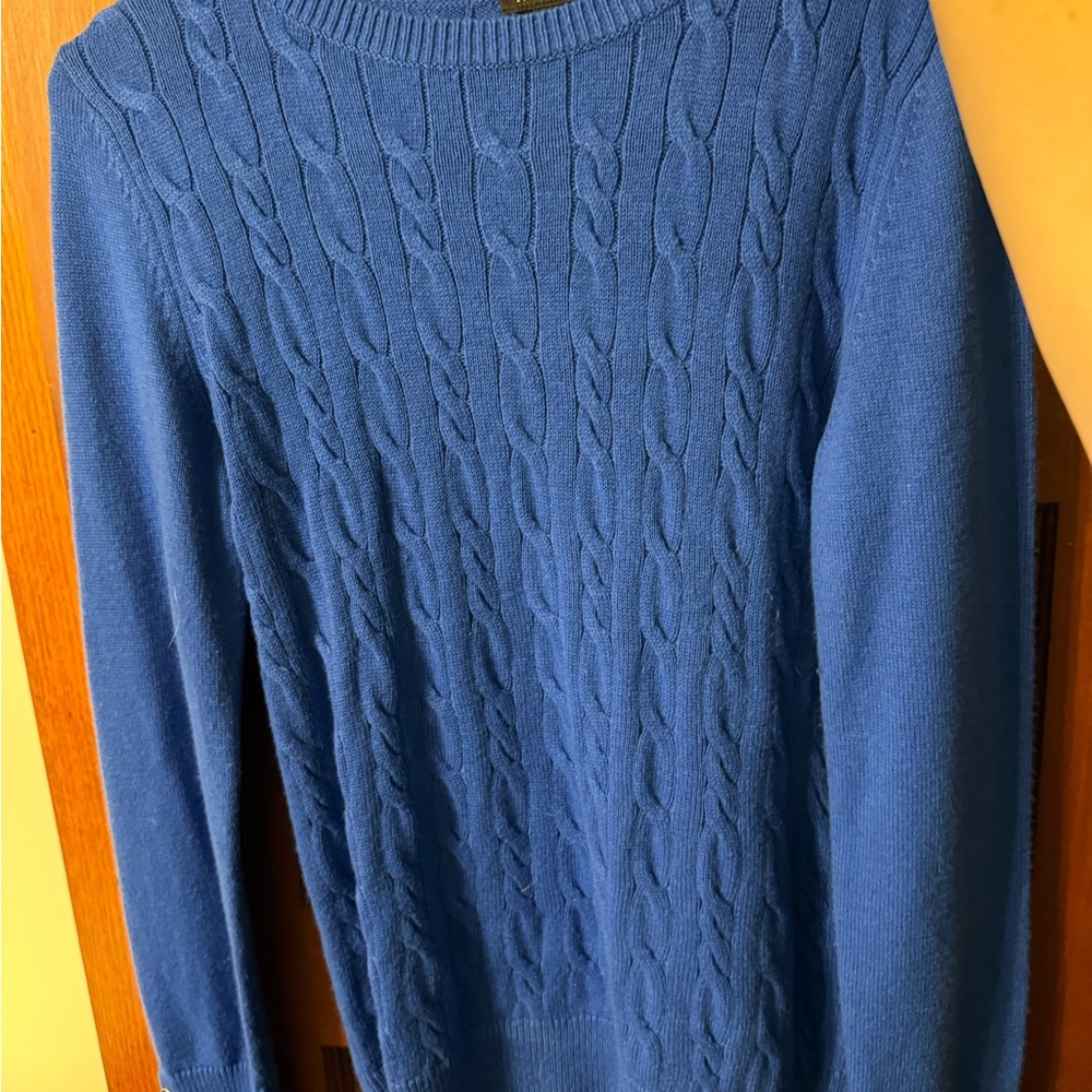Talbots Rich Blue Cable Knit Crewneck Sweater